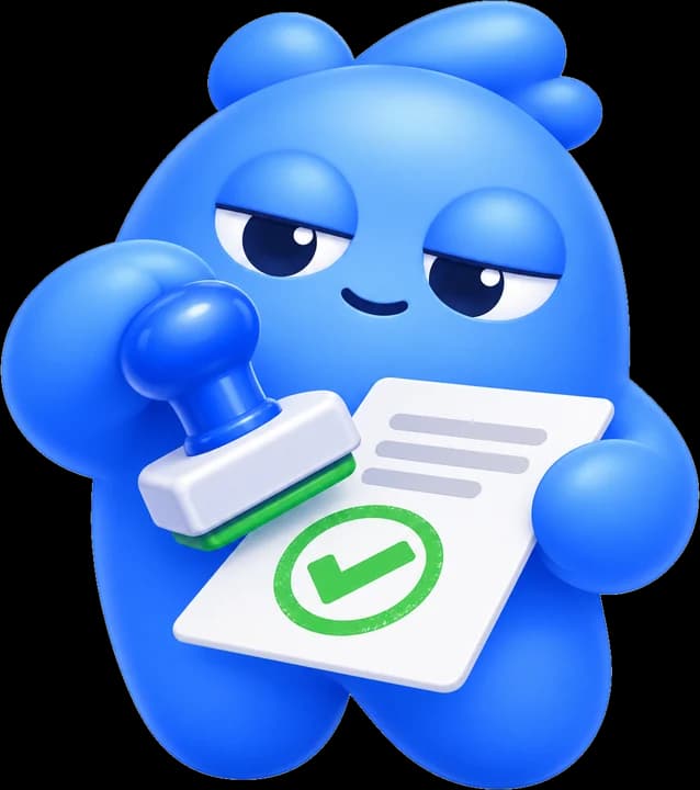 The mascot stamping a message as approved