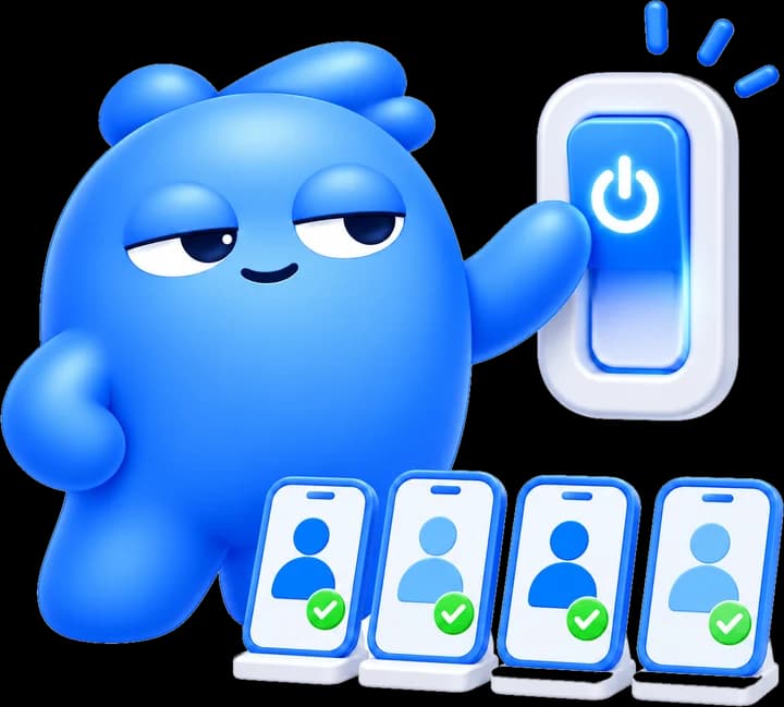 The mascot switching on a row of sending profiles