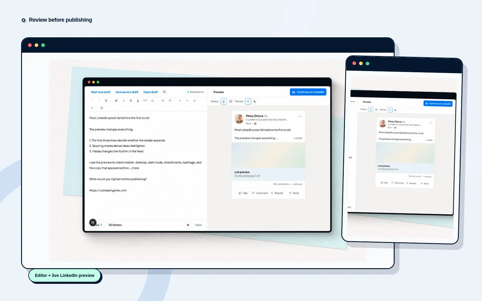 OutreachGenie LinkedIn post preview