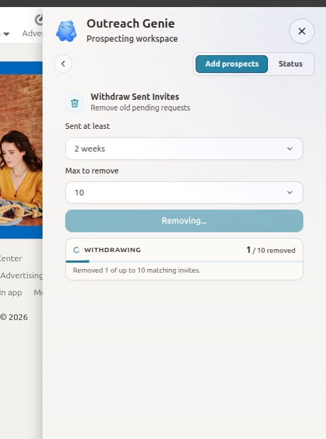 Close view of OutreachGenie's withdrawal progress counter
