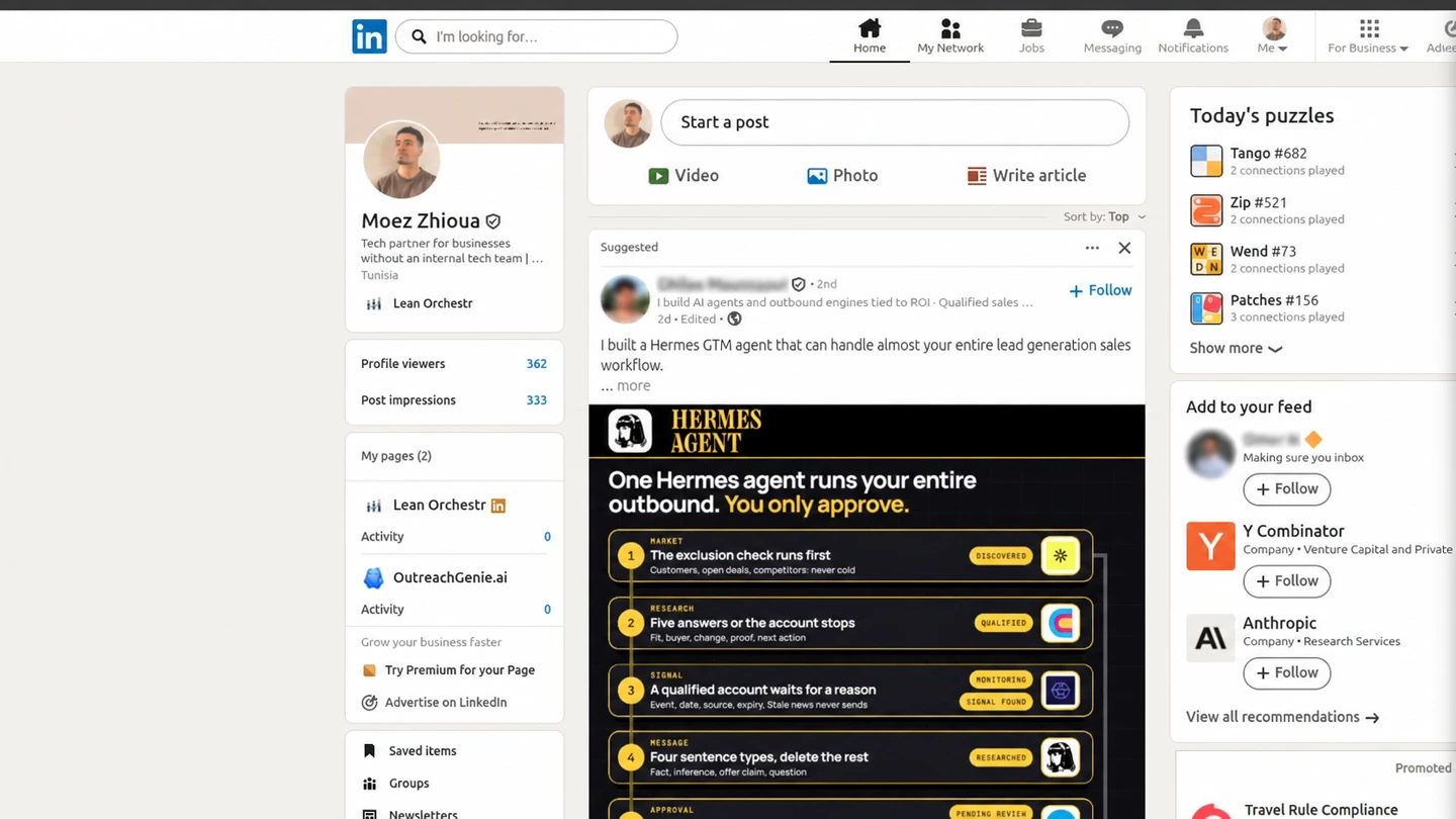 LinkedIn homepage with My Network selected in the top navigation